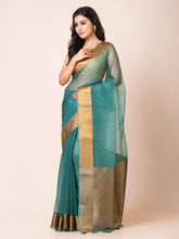 KAVVYA SOOTHING FOREST GREEN SOFT AND LIGHT WEIGHT BOLLYWOOD STYLE BENARASI ORGANZA WEAVING SILK SAREE - KAVVYA